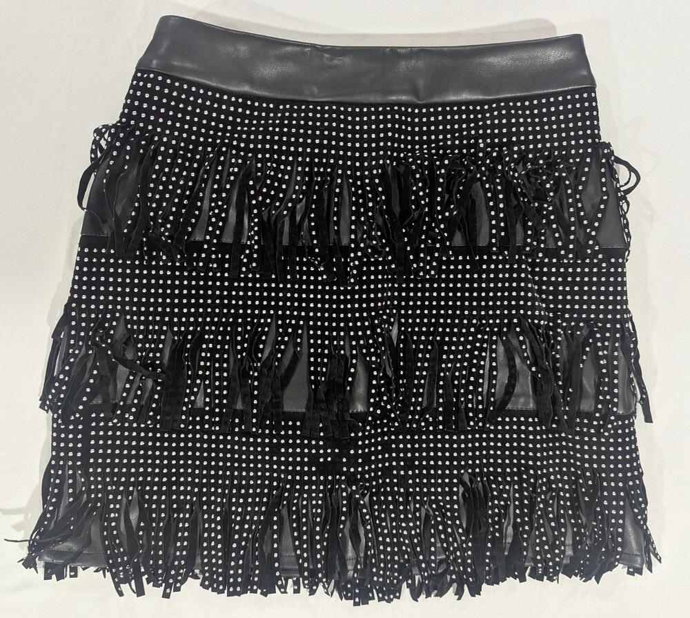 Sincerely Jules Skirt Womens S Black Studded Fringe Faux Leather Mini Party